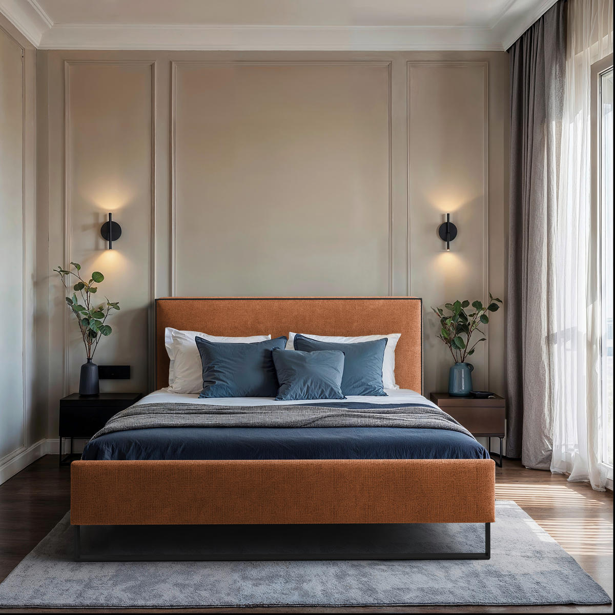 POLSTERBETT 180/200 cm,  in Rostfarben, gepolstertes Kopfteil, Lattenrost, Bettkasten,  - Rostfarben/Schwarz, MODERN, Holz/Holzwerkstoff (180/200cm) - MID.YOU