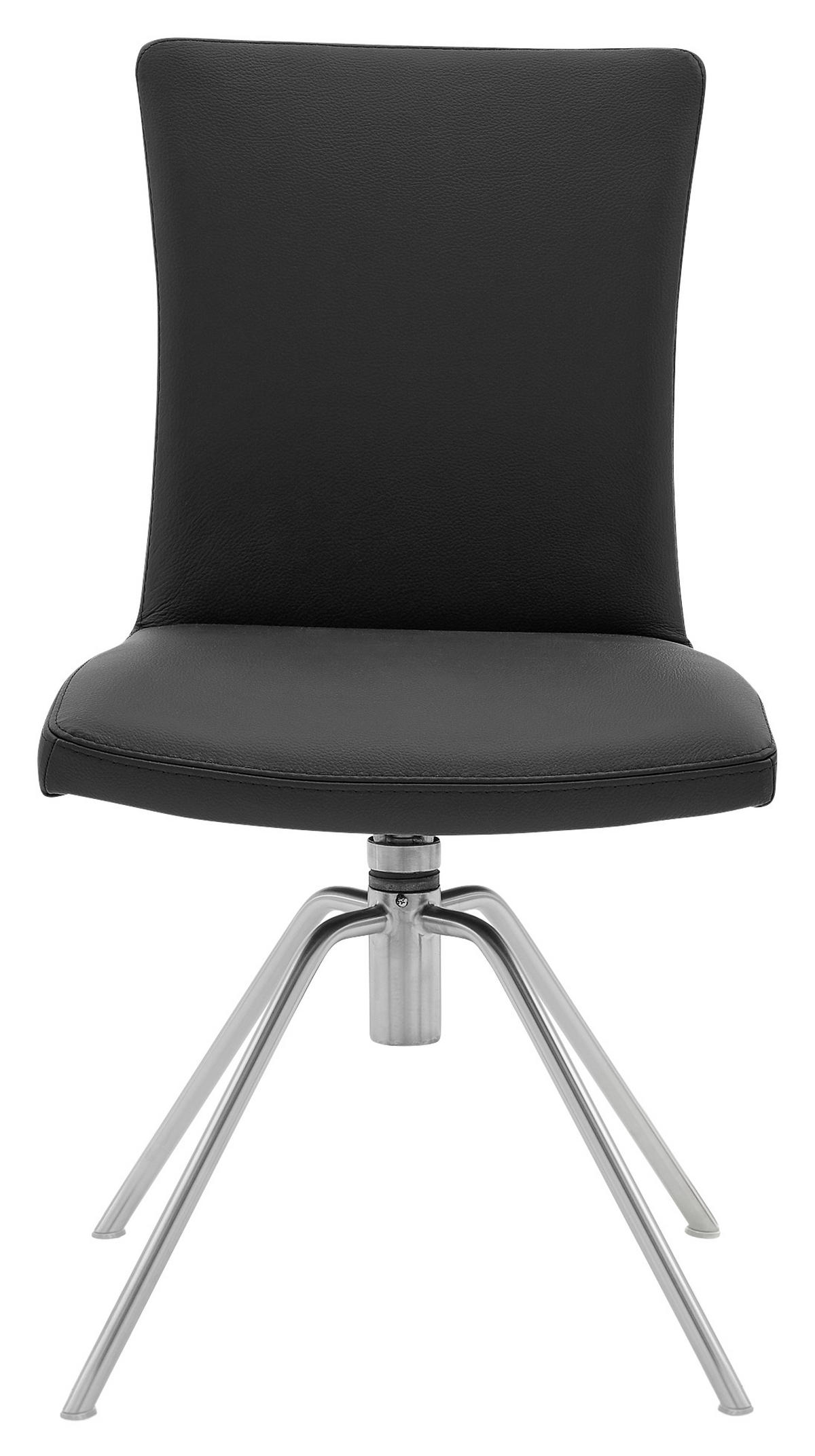 STUHL Echtleder Schwarz, Edelstahlfarben  - Edelstahlfarben/Schwarz, Design, Leder/Metall (52/91/58cm) - Musterring