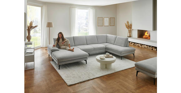 WOHNLANDSCHAFT in Chenille, Flachgewebe Silberfarben - Silberfarben/Schwarz, Design, Textil/Metall (180/344/208cm) - Dieter Knoll