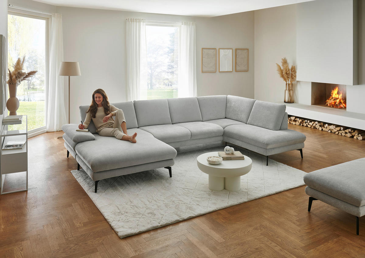 WOHNLANDSCHAFT in Chenille, Flachgewebe Silberfarben  - Silberfarben/Schwarz, Design, Textil/Metall (180/344/208cm) - Dieter Knoll