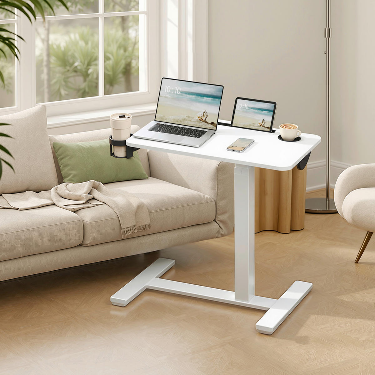 LAPTOPTISCH 70/40/65-102 cm Weiß höhenverstellbar, Kabeldurchlass, Getränkehalter  - Weiß, Basics, Holzwerkstoff/Kunststoff (70/40/65-102cm) - Boxxx