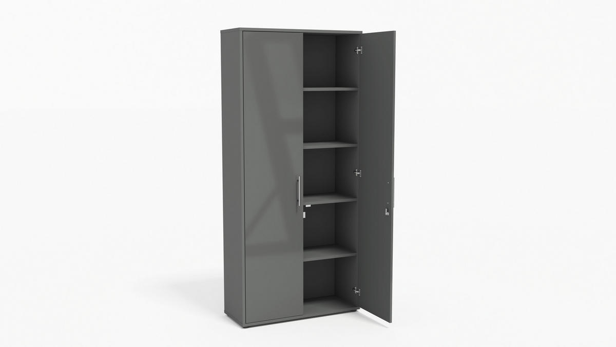 AKTENSCHRANK Anthrazit  - Anthrazit/Anthrazit Hochglanz, MODERN, Holzwerkstoff (128,5/185,6/33cm) - MID.YOU