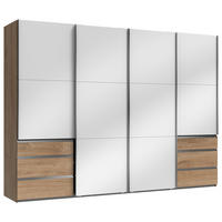 SCHWEBETÜRENSCHRANK 300/216/65 cm 4-türig Weiß, Eichefarben  - Chromfarben/Eichefarben, MODERN, Holzwerkstoff (300/216/65cm) - MID.YOU