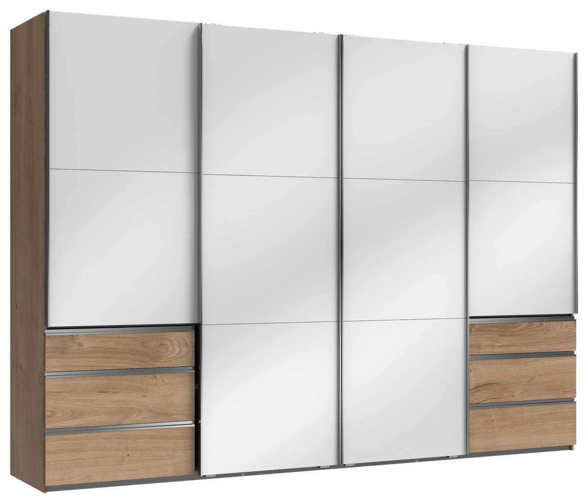 SCHWEBETÜRENSCHRANK 300/216/65 cm 4-türig Weiß, Eichefarben  - Chromfarben/Eichefarben, MODERN, Holzwerkstoff (300/216/65cm) - MID.YOU