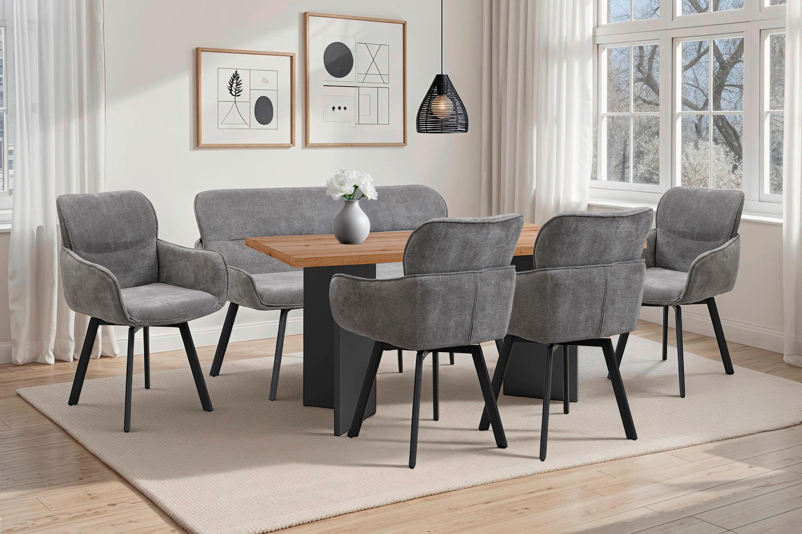 SITZBANK 160/90/62 cm Schwarz, Dunkelgrau  - Dunkelgrau/Schwarz, MODERN, Metall (160/90/62cm) - MID.YOU