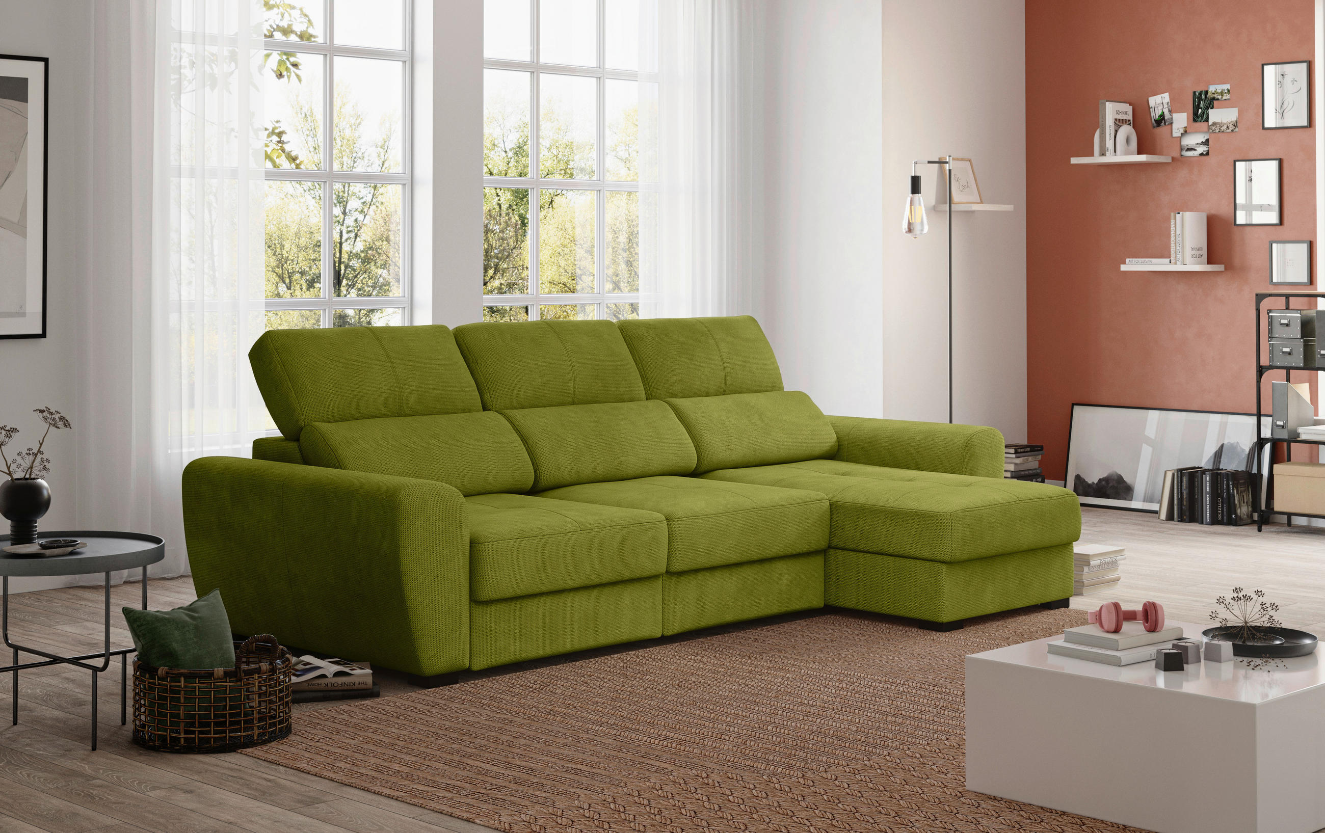 ECKSOFA in Mikrofaser Grün  - Schwarz/Grün, Konventionell, Kunststoff/Textil (285/177cm) - MID.YOU