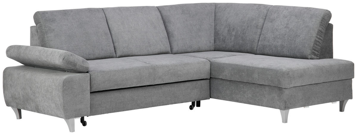ECKSOFA in Flachgewebe Dunkelgrau  255/186 cm  - Dunkelgrau/Silberfarben, KONVENTIONELL, Holz/Textil (255/186cm) - Cantus