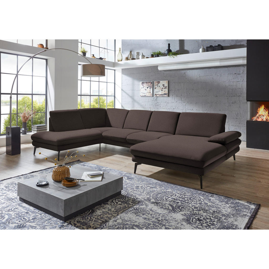 Thumbnail - Dieter Knoll Wohnlandschaft, Dunkelbraun, Textil, 4-Sitzer, U-Form, 344x208 cm, Goldenes M, Fußauswahl, Stoffauswahl, Si...