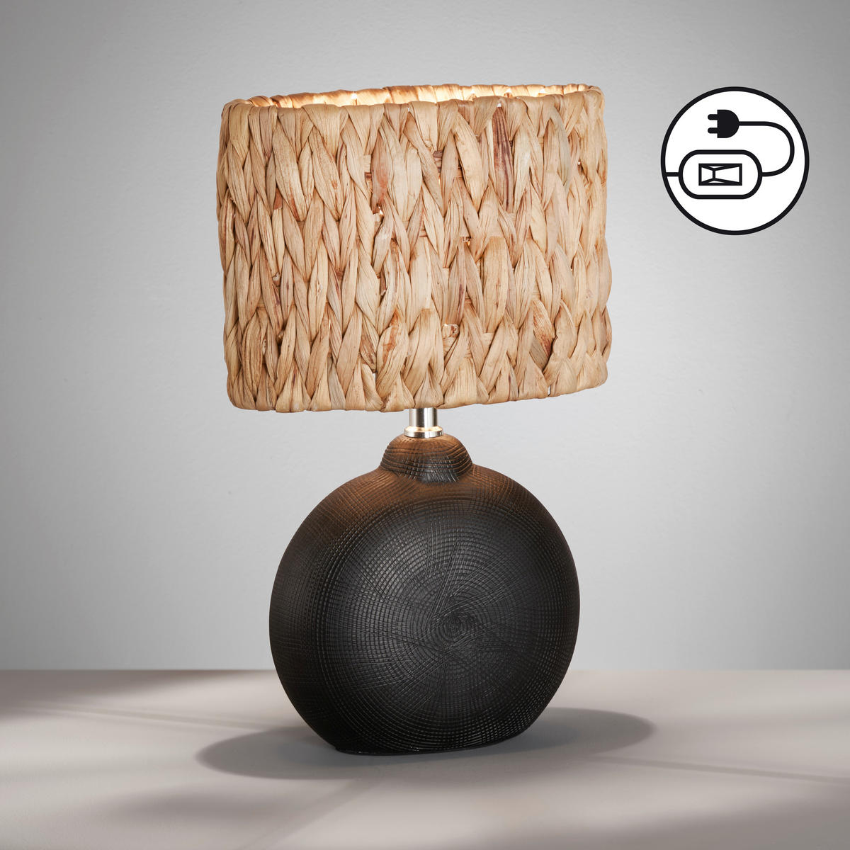 TISCHLEUCHTE - Schwarz/Naturfarben, Natur, Naturmaterialien/Keramik (23/13,5/38,5cm) - Fischer & Honsel