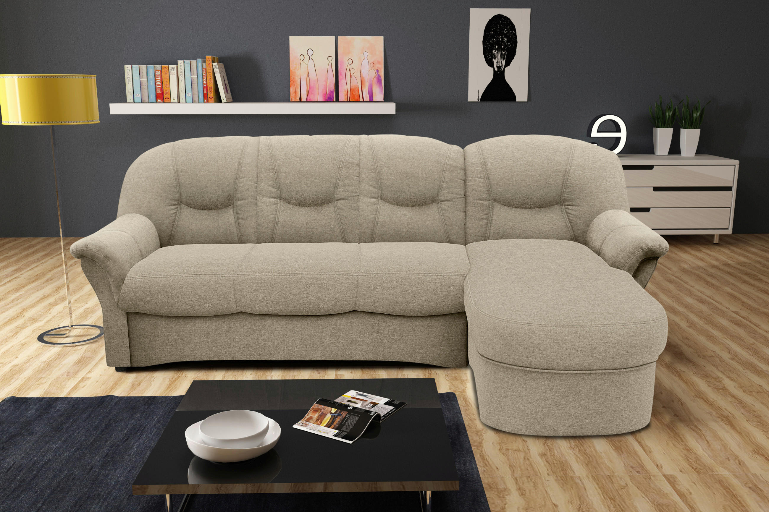 ECKSOFA Schlammfarben Webstoff  - Schlammfarben/Schwarz, KONVENTIONELL, Kunststoff/Textil (233/142cm) - MID.YOU