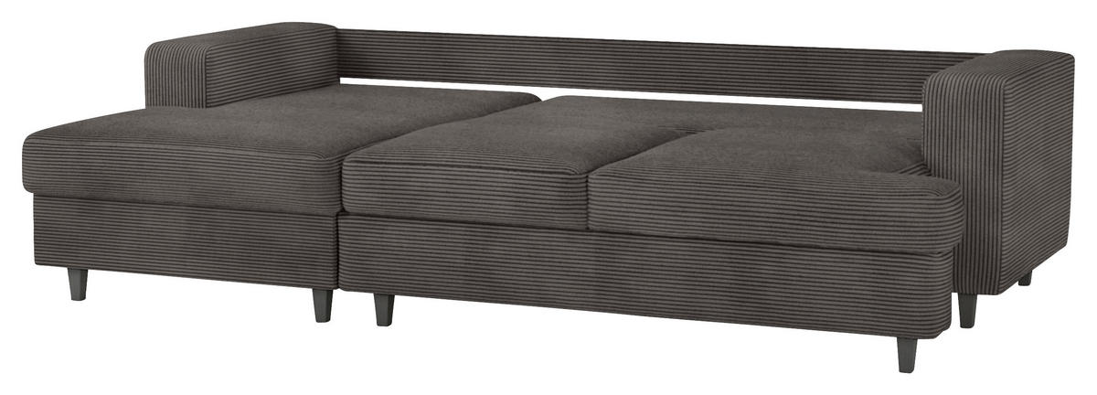 ECKSOFA Taupe Cord, Velours  - Taupe/Schwarz, Design, Holz/Textil (140/247cm) - MID.YOU