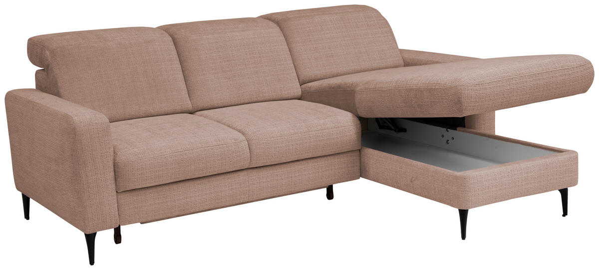 ECKSOFA FABIO Rostfarben Chenille Bettkasten, Kopfteilverstellung  - Rostfarben/Schwarz, Design, Textil/Metall (174/223cm) - Livetastic