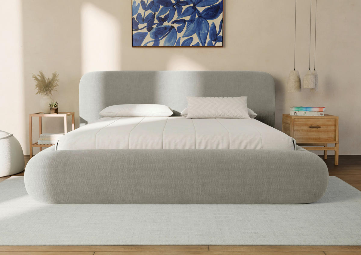 POLSTERBETT 160/200 cm,  in Hellgrau, gepolstertes Kopfteil, Lattenrost, Bettkasten,  - Hellgrau/Schwarz, Design, Holz/Textil (160/200cm) - Chameo