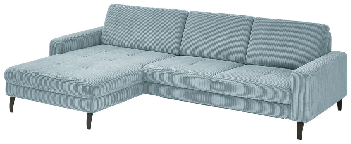 ECKSOFA in Cord Hellblau  - Schwarz/Hellblau, Modern, Textil/Metall (177/302cm) - Beldomo Style
