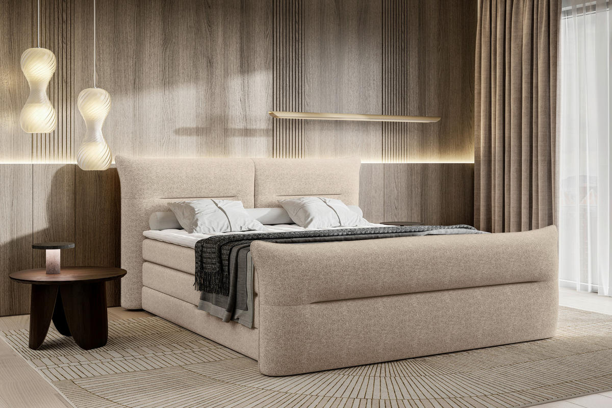 BOXSPRINGBETT 180/200 cm  in Beige  - Beige/Schwarz, Design, Kunststoff/Textil (180/200cm) - Chameo