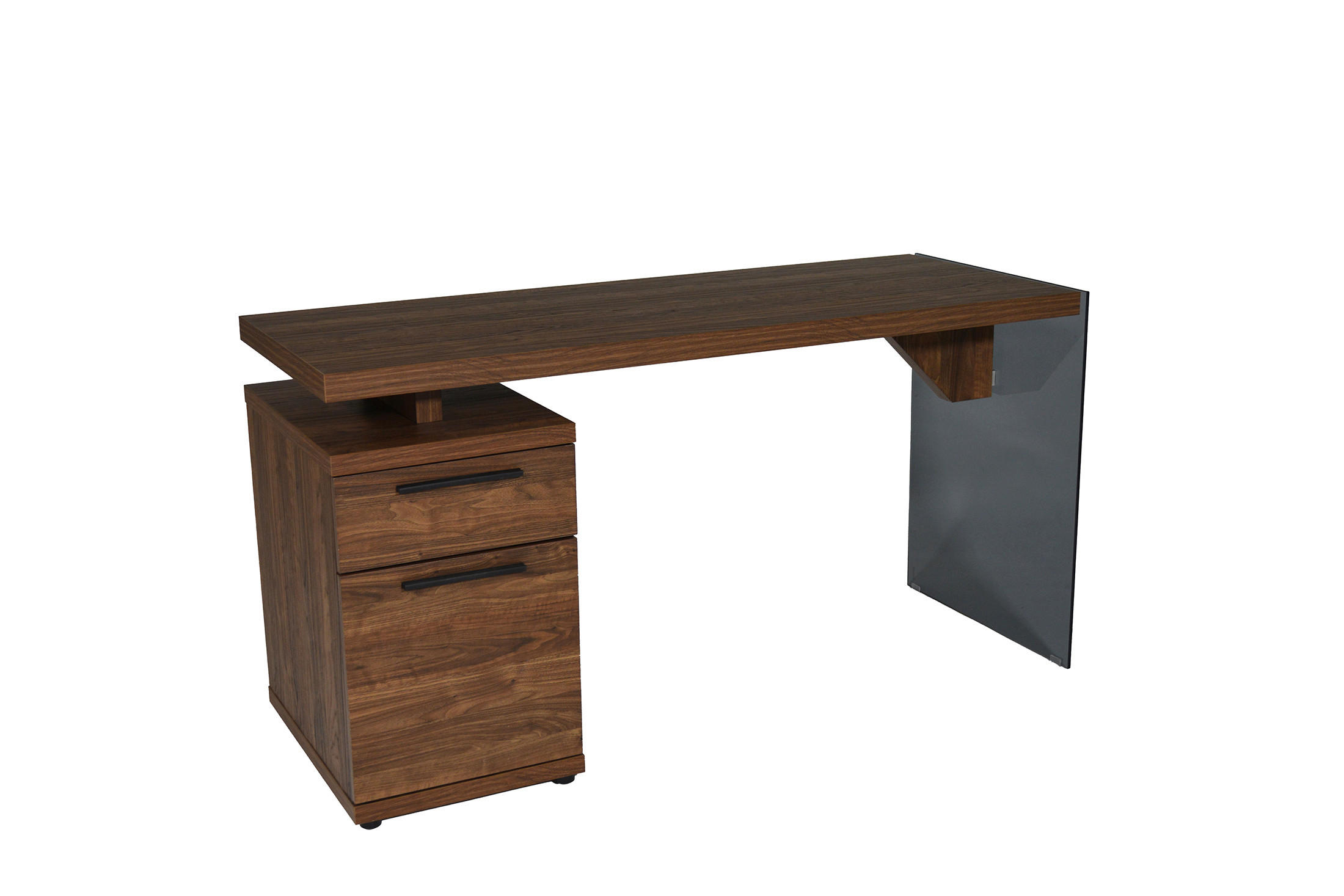 SCHREIBTISCH 141,8/74/55 cm Walnussfarben  - Walnussfarben/Schwarz, Design, Glas/Holzwerkstoff (141,8/74/55cm) - MID.YOU