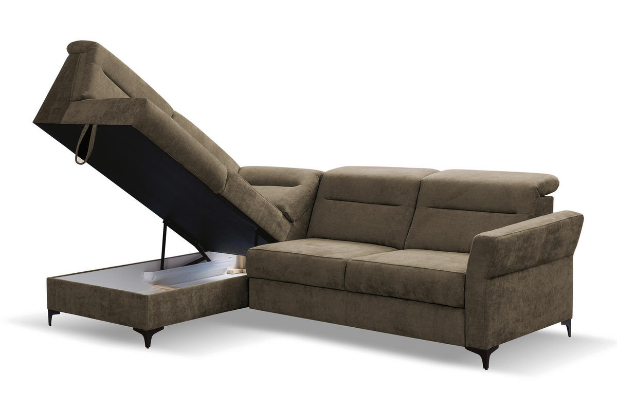 Ecksofa inkl. Funktionen Braun Webstoff  - Schwarz/Braun, KONVENTIONELL, Textil/Metall (177/272cm) - Stylife