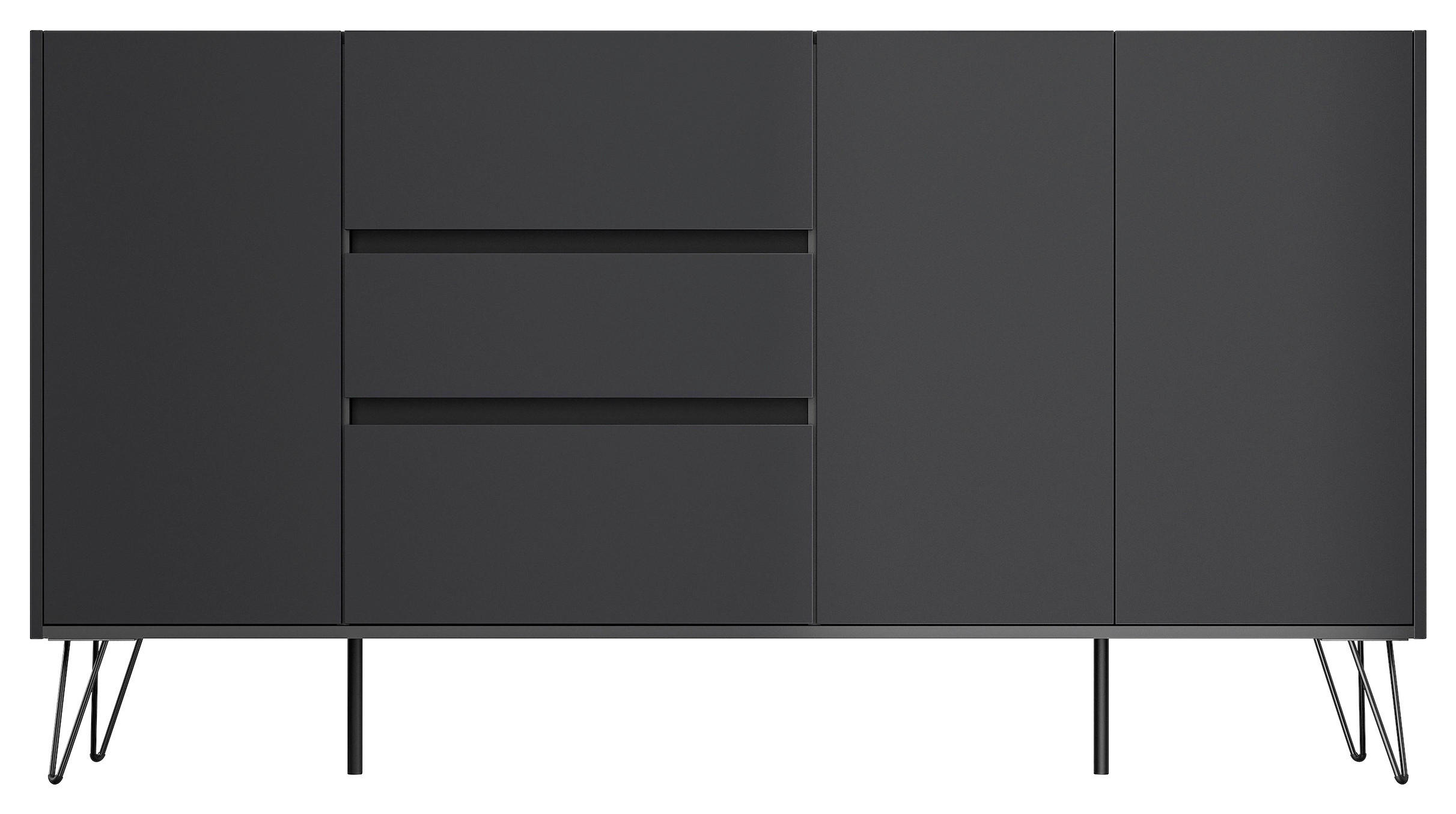 SIDEBOARD Posseik Industrial 177/93,6/42 cm 3 Schublade(n)  - Graphitfarben/Schwarz, Design, Holzwerkstoff/Metall (177/93,6/42cm) - P & B