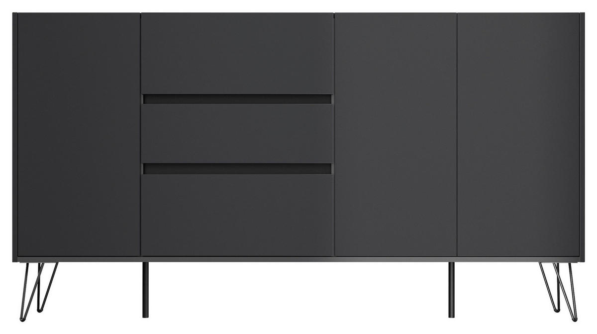 SIDEBOARD Posseik Industrial 177/93,6/42 cm 3 Schublade(n)  - Graphitfarben/Schwarz, Design, Holzwerkstoff/Metall (177/93,6/42cm) - P & B