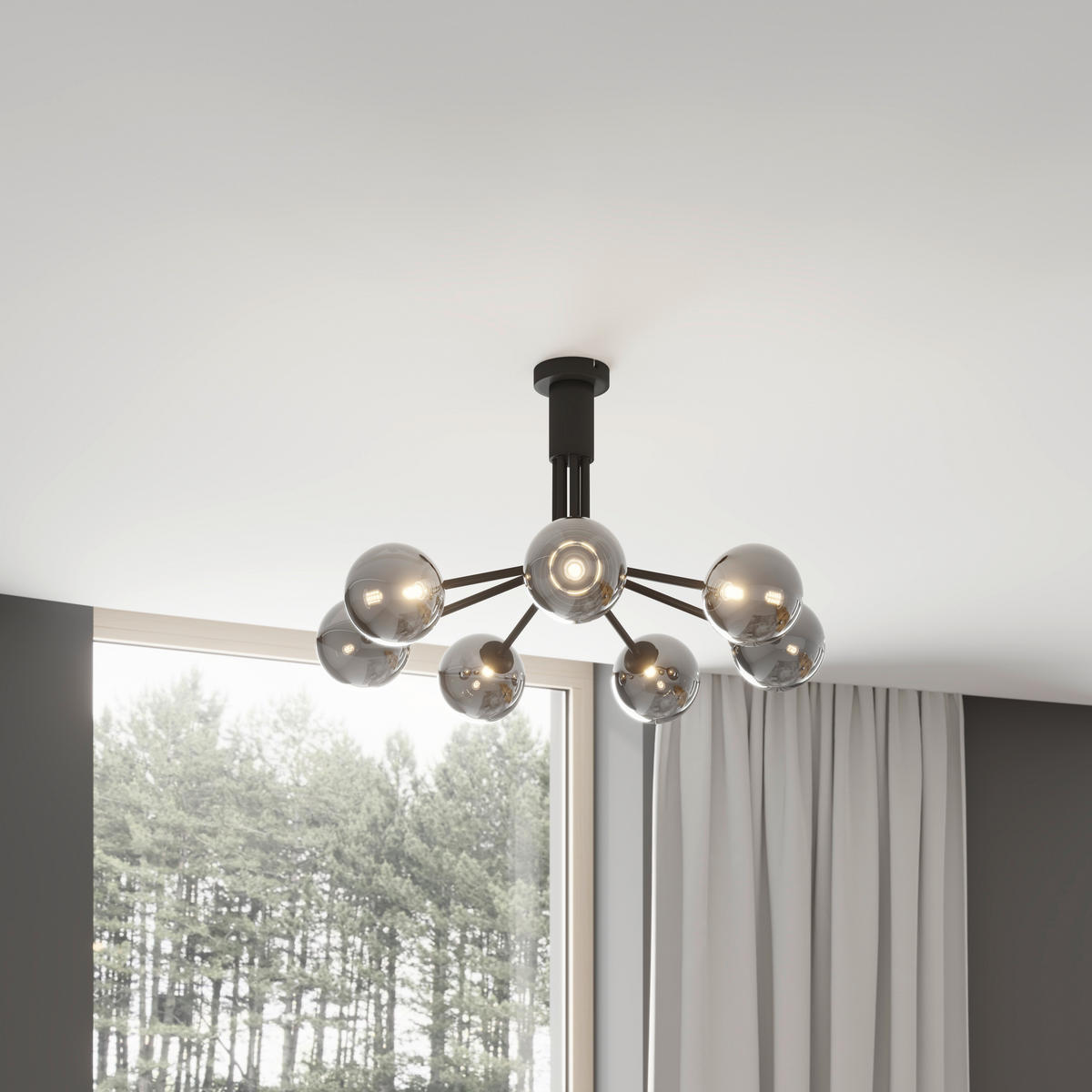 Plafonieră  65/40 cm    - gri închis, Design, sticlă/metal (65/40cm) - Novel