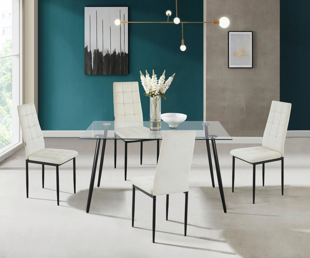 STUHL-SET Velours Creme  - Creme/Schwarz, Design, Textil/Metall (42/98/53cm) - MID.YOU