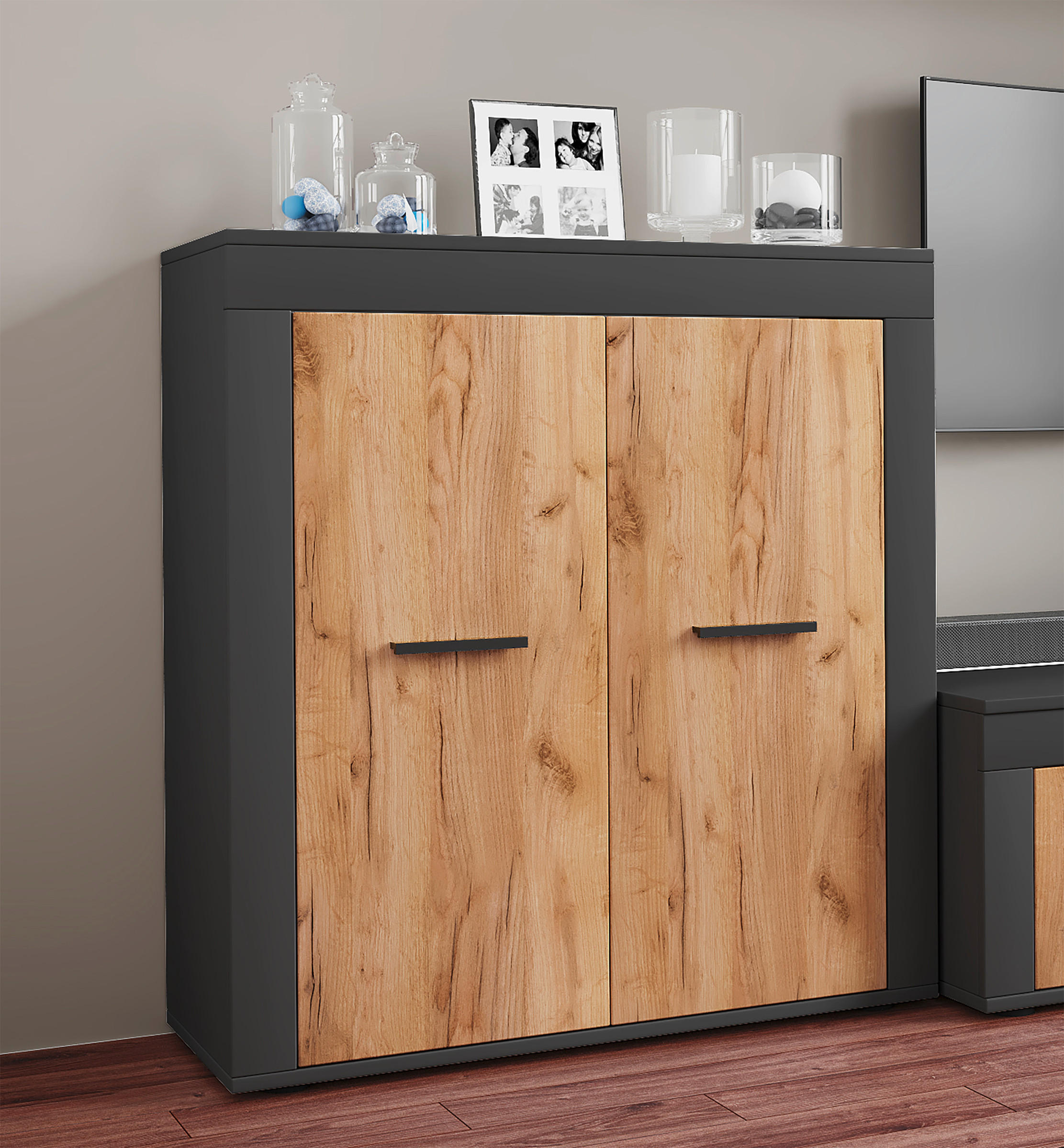 KOMMODE Usilo  in 80/89/35 cm  - Honigeiche/Anthrazit, Design, Holzwerkstoff/Kunststoff (80/89/35cm) - MID.YOU