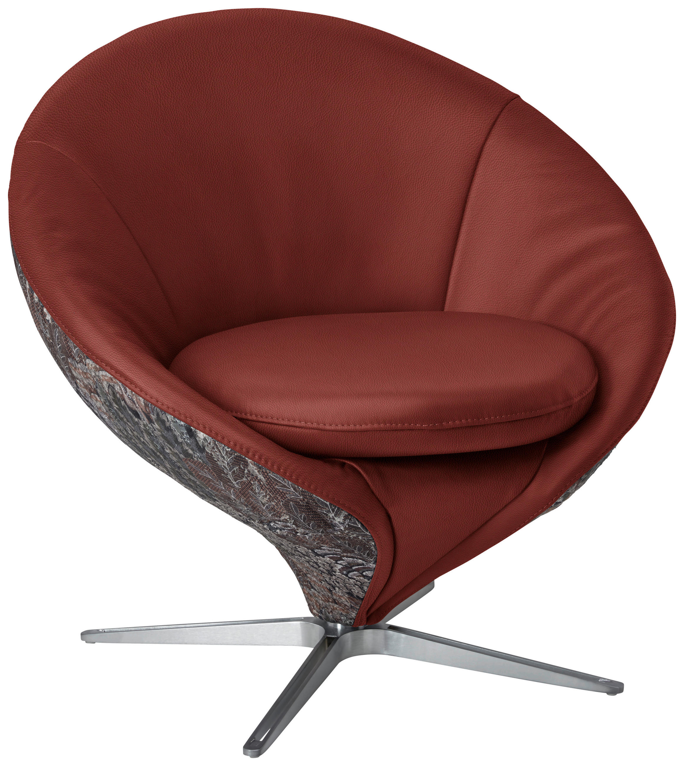 SESSEL Jacquard Kombination Echtleder/Stoff Weinrot  - Weinrot/Nickelfarben, Design, Leder/Textil (84/81/79cm) - Koinor