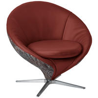 SESSEL Jacquard Kombination Echtleder/Stoff Weinrot  - Weinrot/Nickelfarben, Design, Leder/Textil (84/81/79cm) - Koinor