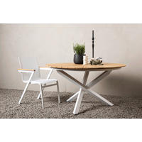 GARTENTISCH 140/140/75 cm Holz, Metall rund  - Weiß/Teakfarben, KONVENTIONELL, Holz/Metall (140/140/75cm) - Gardenson