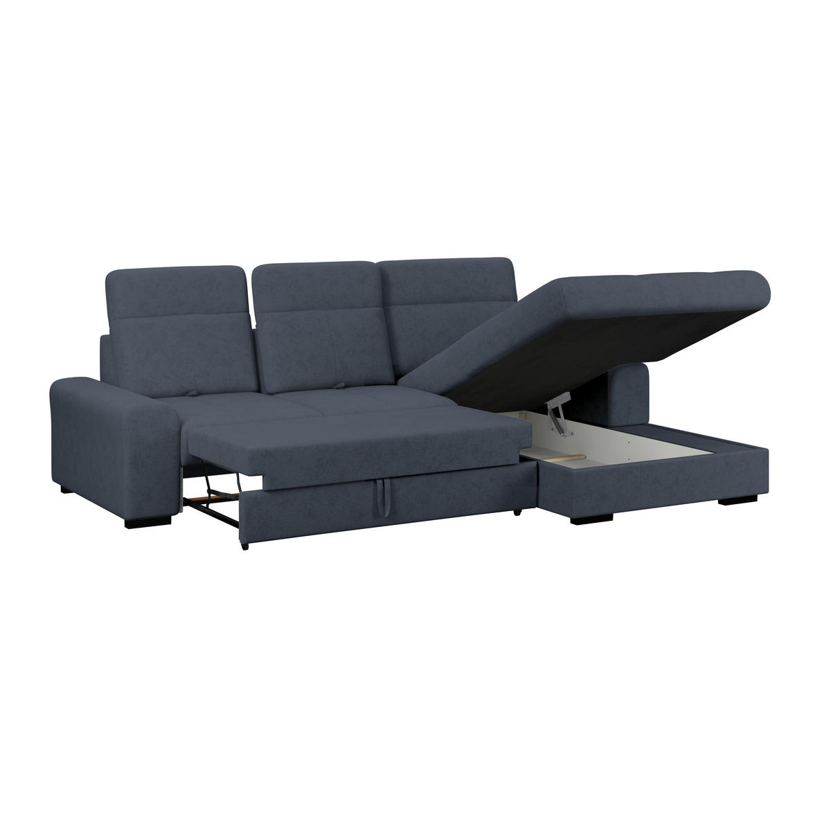 ECKSOFA Blau Chenille Rücken echt, Kopfteilverstellung  - Blau/Schwarz, KONVENTIONELL, Holz/Textil (286/203cm) - MID.YOU