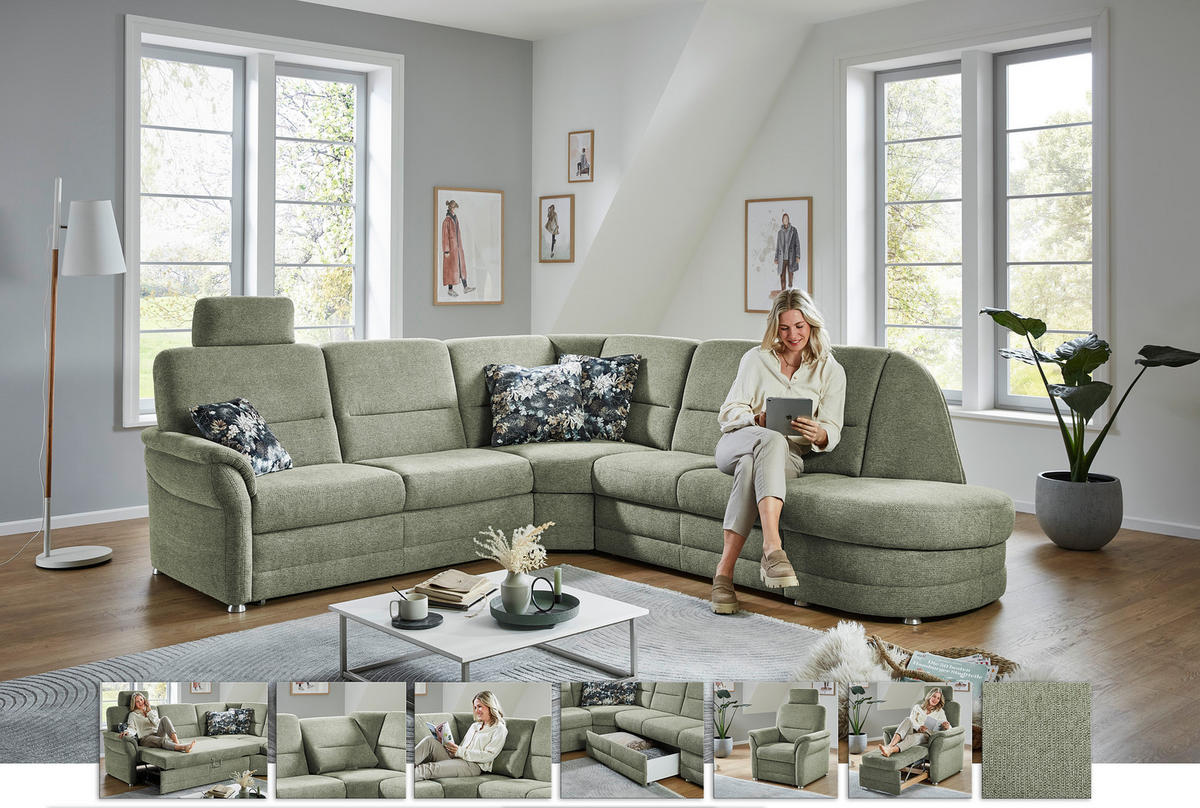 ECKSOFA Grün Flachgewebe  - Alufarben/Grün, KONVENTIONELL, Textil (253/273cm) - Beldomo Comfort