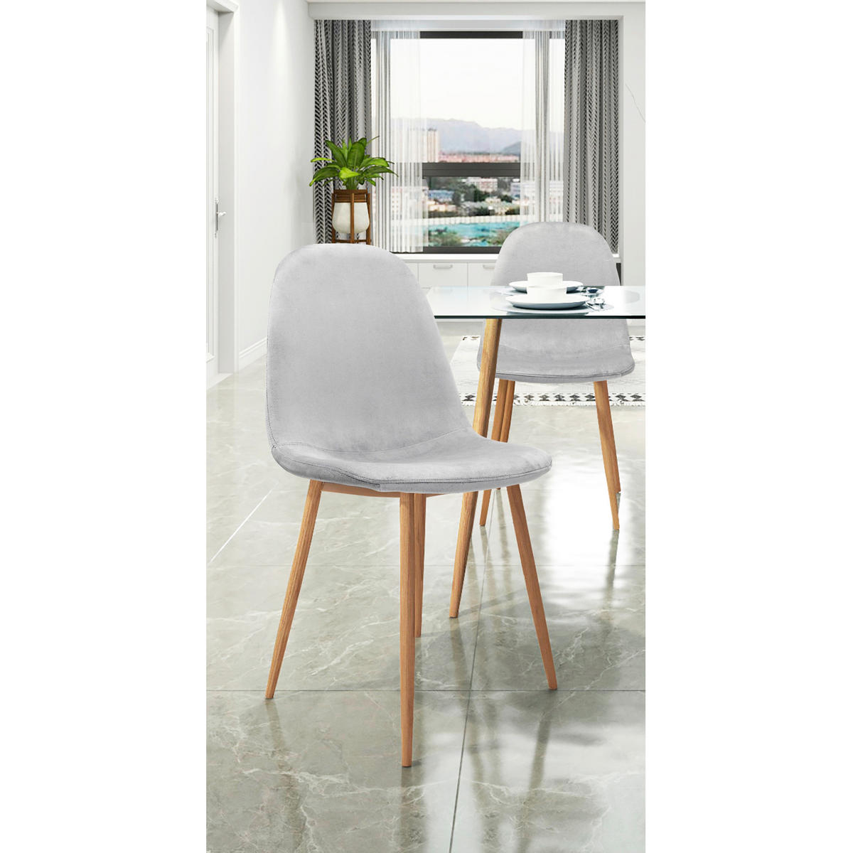 STUHL-SET Velours Grau  - Eichefarben/Grau, Design, Textil/Metall (44/87/51cm) - MID.YOU