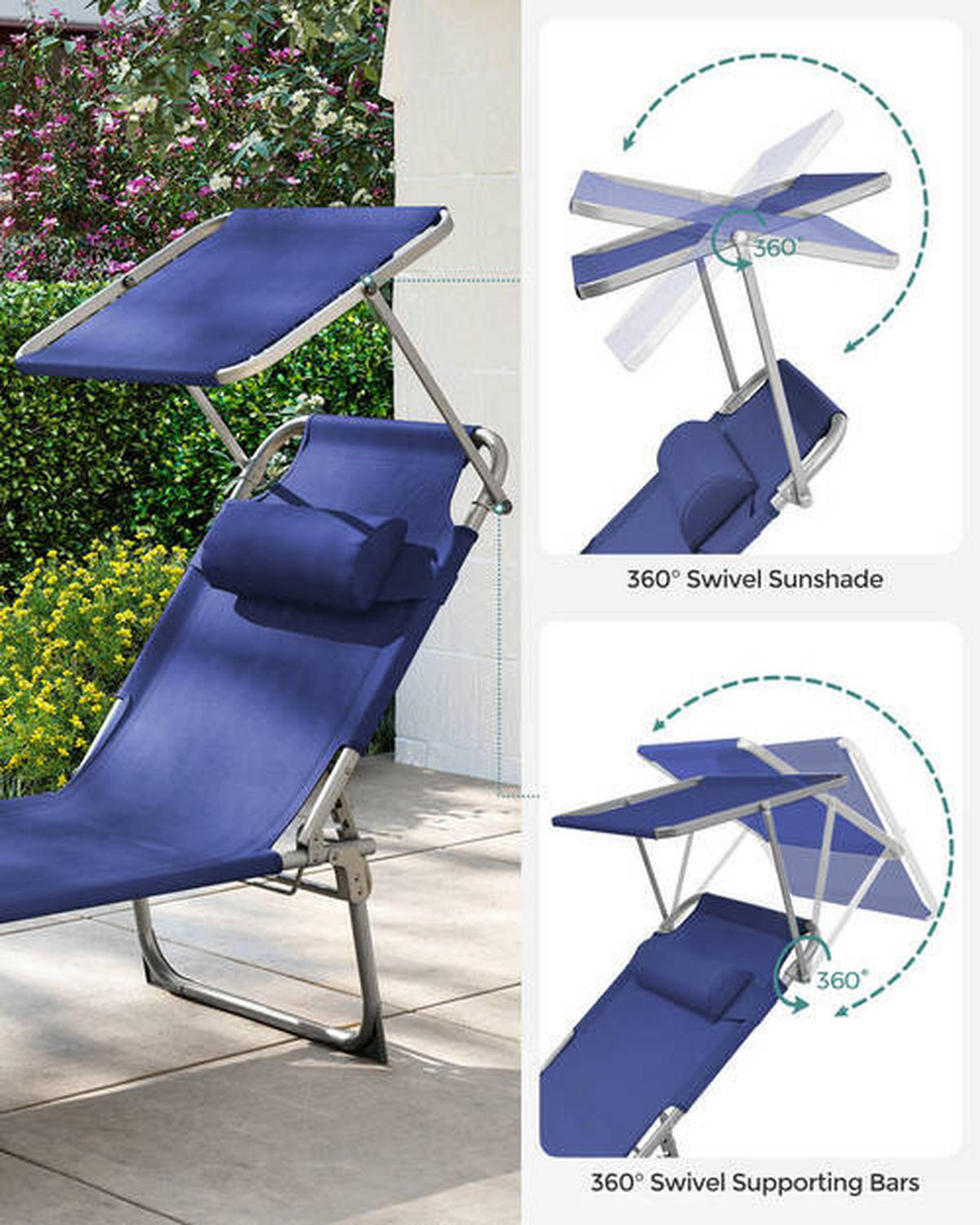 GARTENLIEGE 71/38/200 cm  - Alufarben/Dunkelblau, MODERN, Textil/Metall (71/38/200cm) - Modante