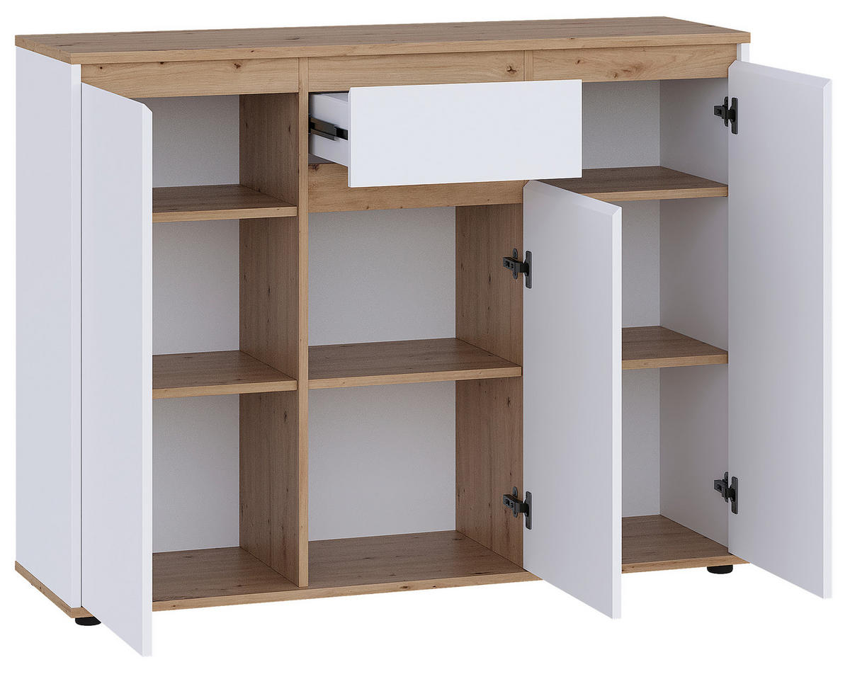 ŠIROKA KOMODA, bela, hrast artisan  - črna/bela, Moderno, umetna masa/leseni material (120/93/38cm) - Carryhome