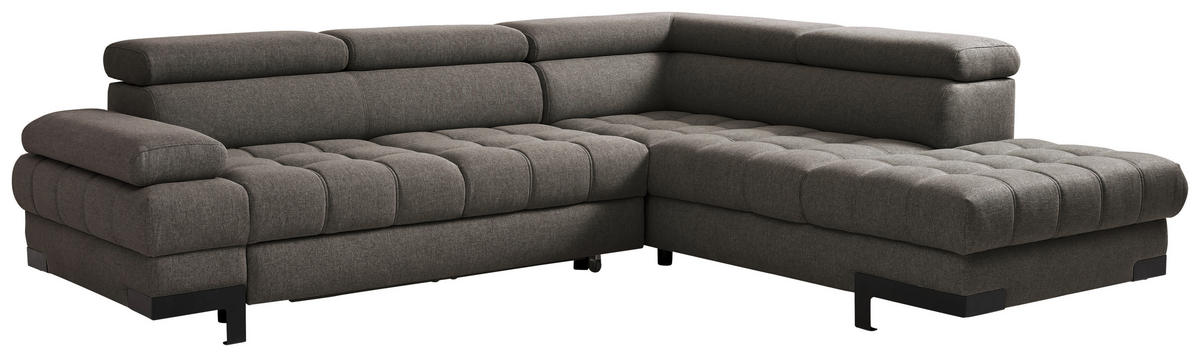 ECKSOFA Dunkelbraun Webstoff  - Dunkelbraun/Schwarz, Design, Textil/Metall (263/223cm) - Welnova