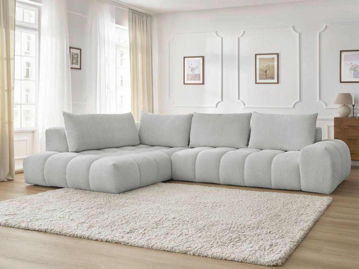 ECKSOFA Ottomane links  EVEREST Hellgrau Flachgewebe  - Hellgrau/Schwarz, MODERN, Kunststoff/Textil (210/352cm)