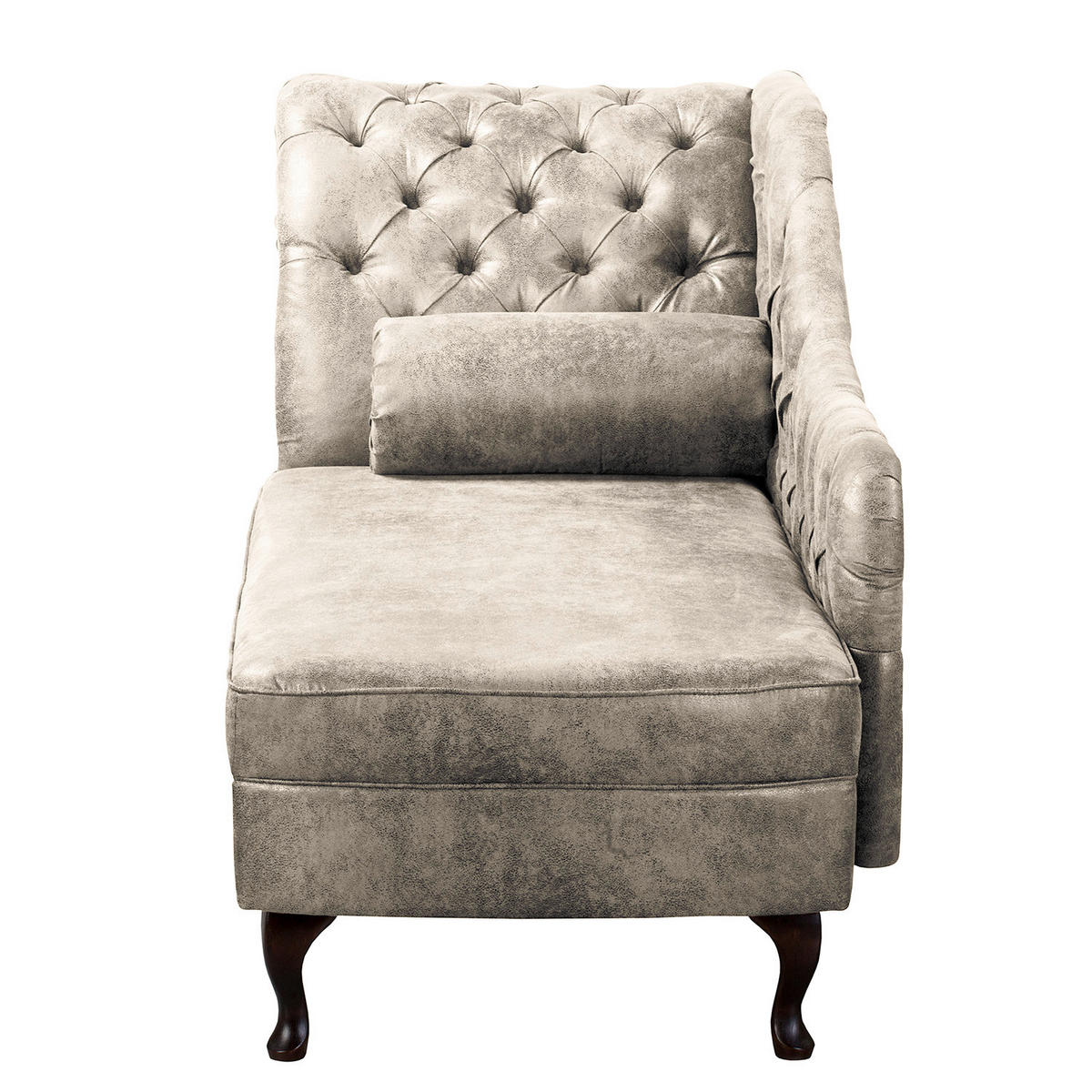 RÉCAMIERE Lederlook Hellgrau  - Hellgrau/Braun, Design, Holz/Textil (185/93/75cm) - Livetastic