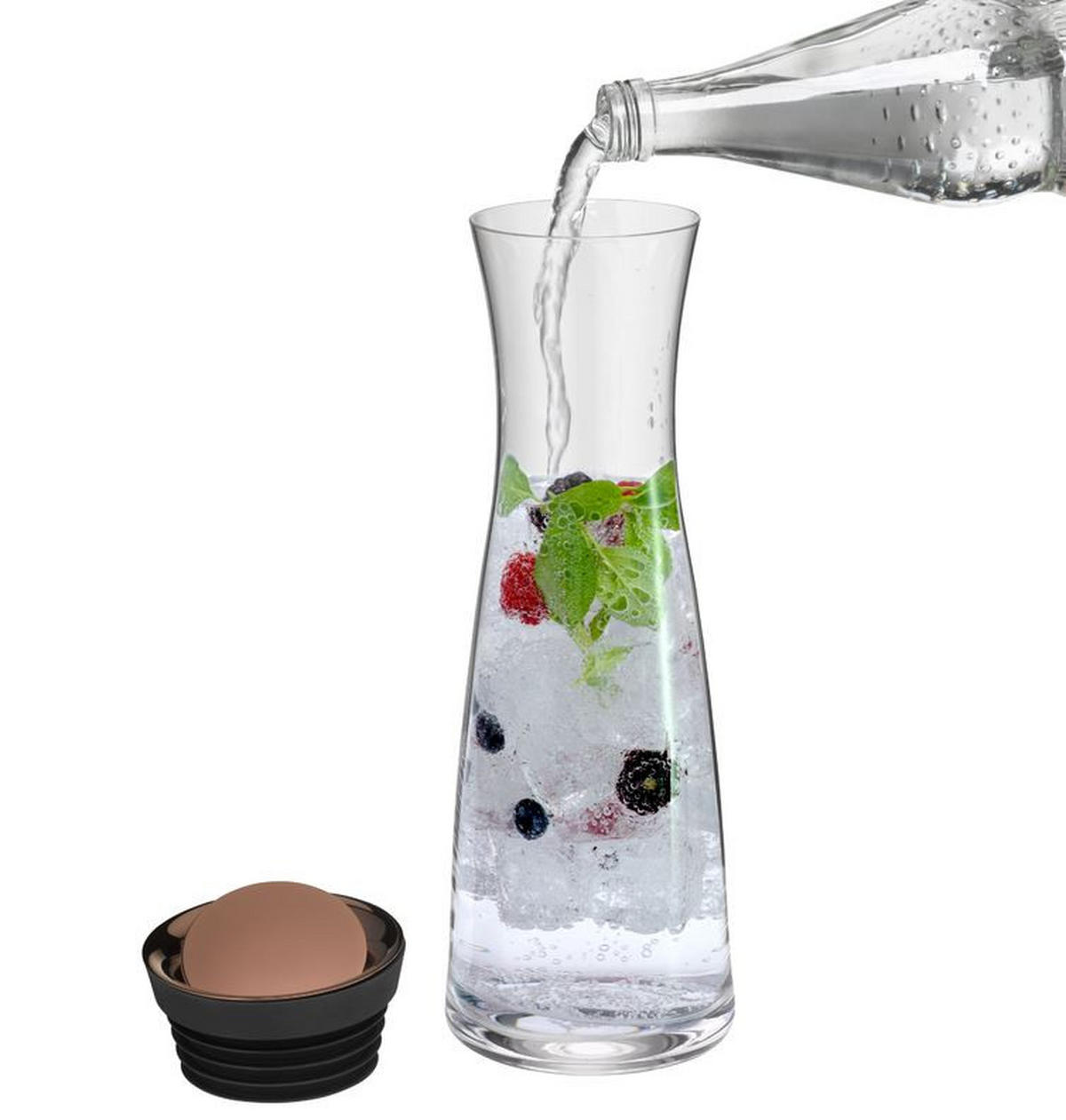 WASSERKARAFFE 1 L    - Edelstahlfarben/Schwarz, Basics, Glas/Kunststoff (1l) - WMF