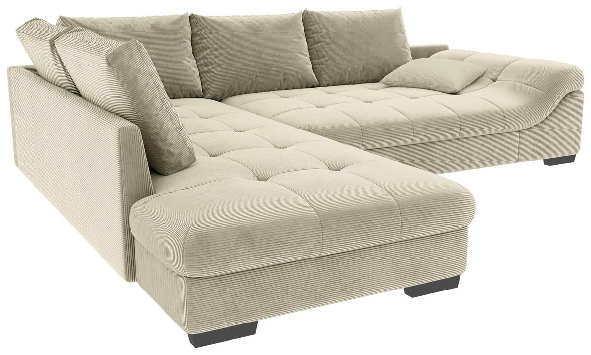 ECKSOFA in Cord Naturfarben  - Schwarz/Naturfarben, Konventionell, Holz/Textil (202/298cm) - MID.YOU