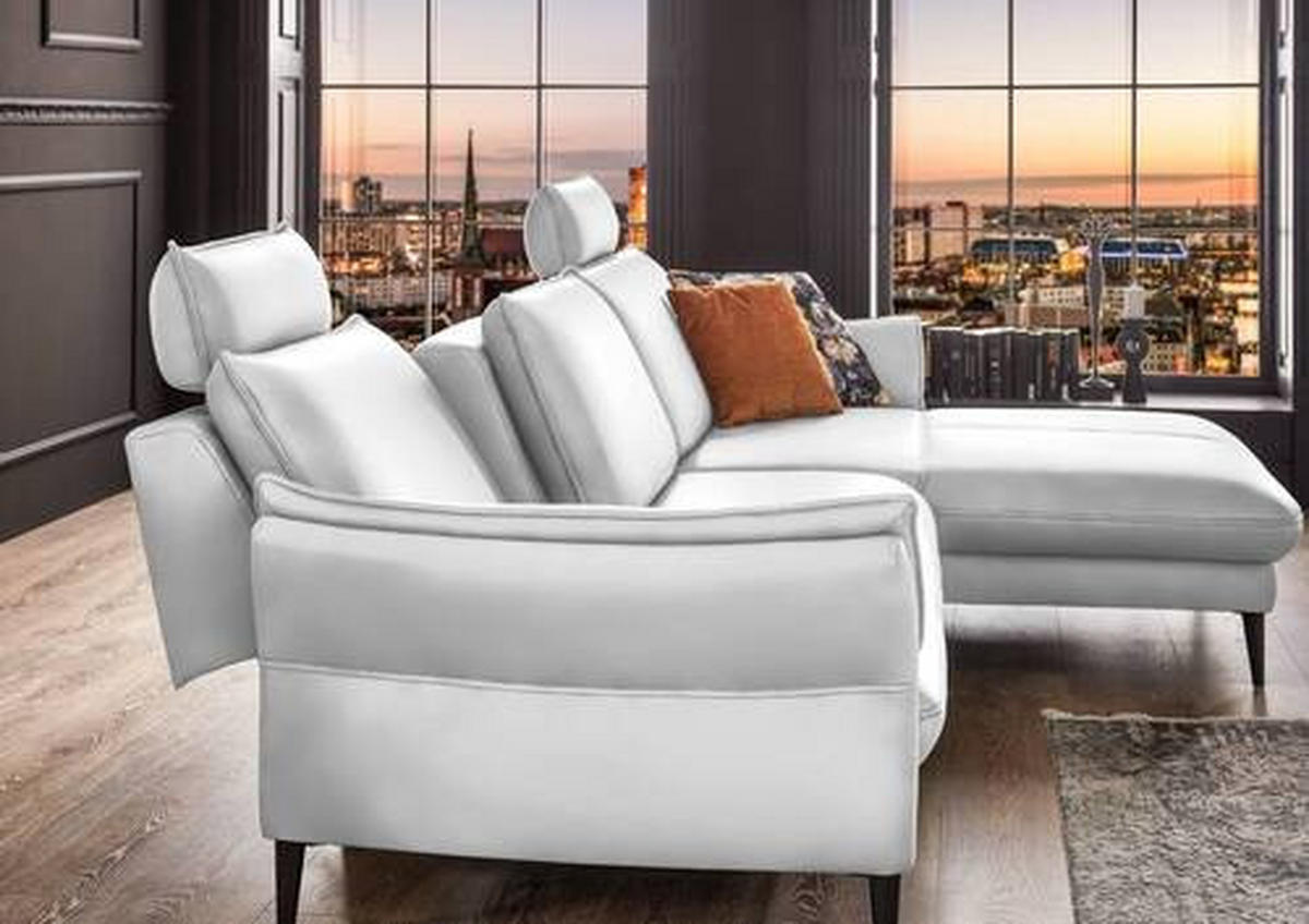 ECKSOFA in Echtleder Weiss  - Weiss/Schwarz, Design, Leder/Metall (334/172cm) - Valdera