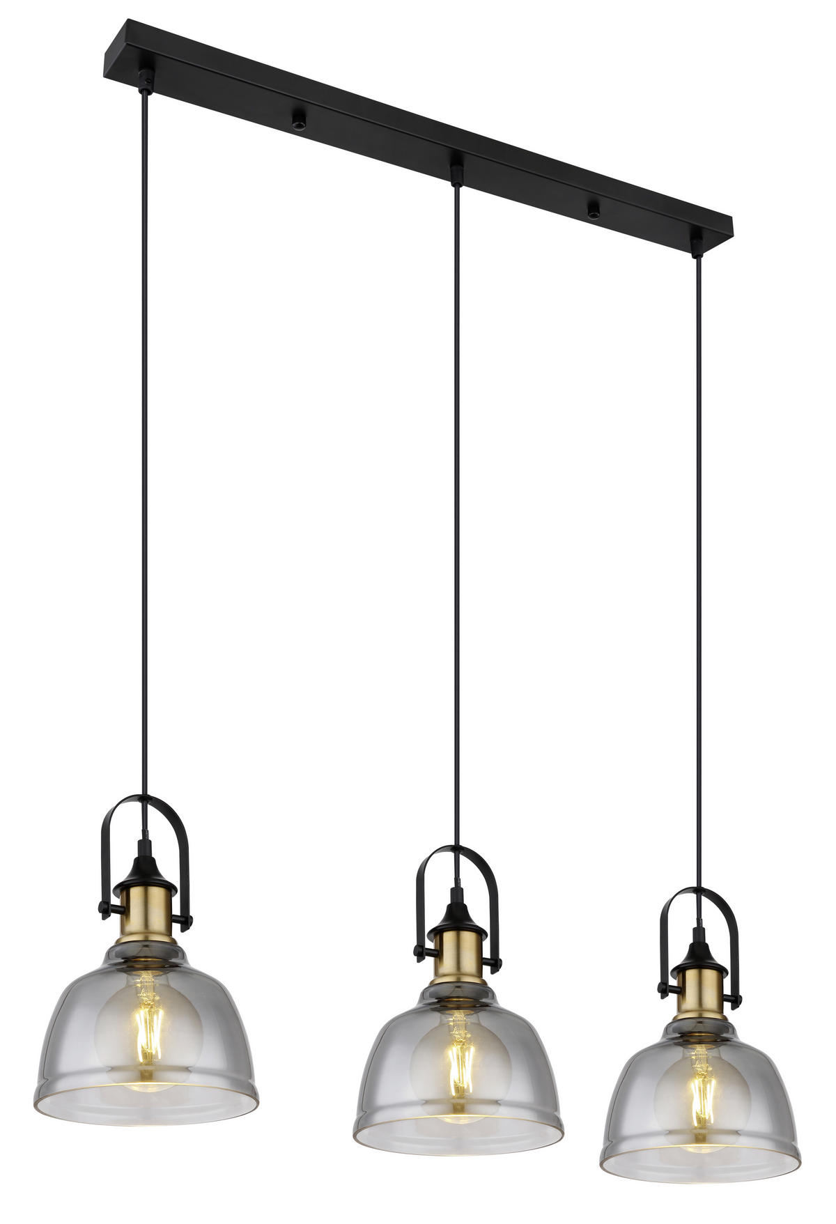 HÄNGELEUCHTE 15558-3H 83,5/20 cm   - Messingfarben/Schwarz, Design, Glas/Metall (83,5/20cm) - Globo