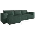ECKSOFA Dunkelgrün Cord Zierkissen, Rückenkissen, Schlaffunktion, Rücken echt  - Dunkelgrün/Schwarz, MODERN, Kunststoff/Textil (350/168cm) - Xora