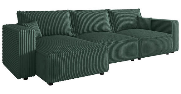 ECKSOFA Dunkelgrün Cord Zierkissen, Rückenkissen, Schlaffunktion, Rücken echt  - Dunkelgrün/Schwarz, MODERN, Kunststoff/Textil (350/168cm) - Xora