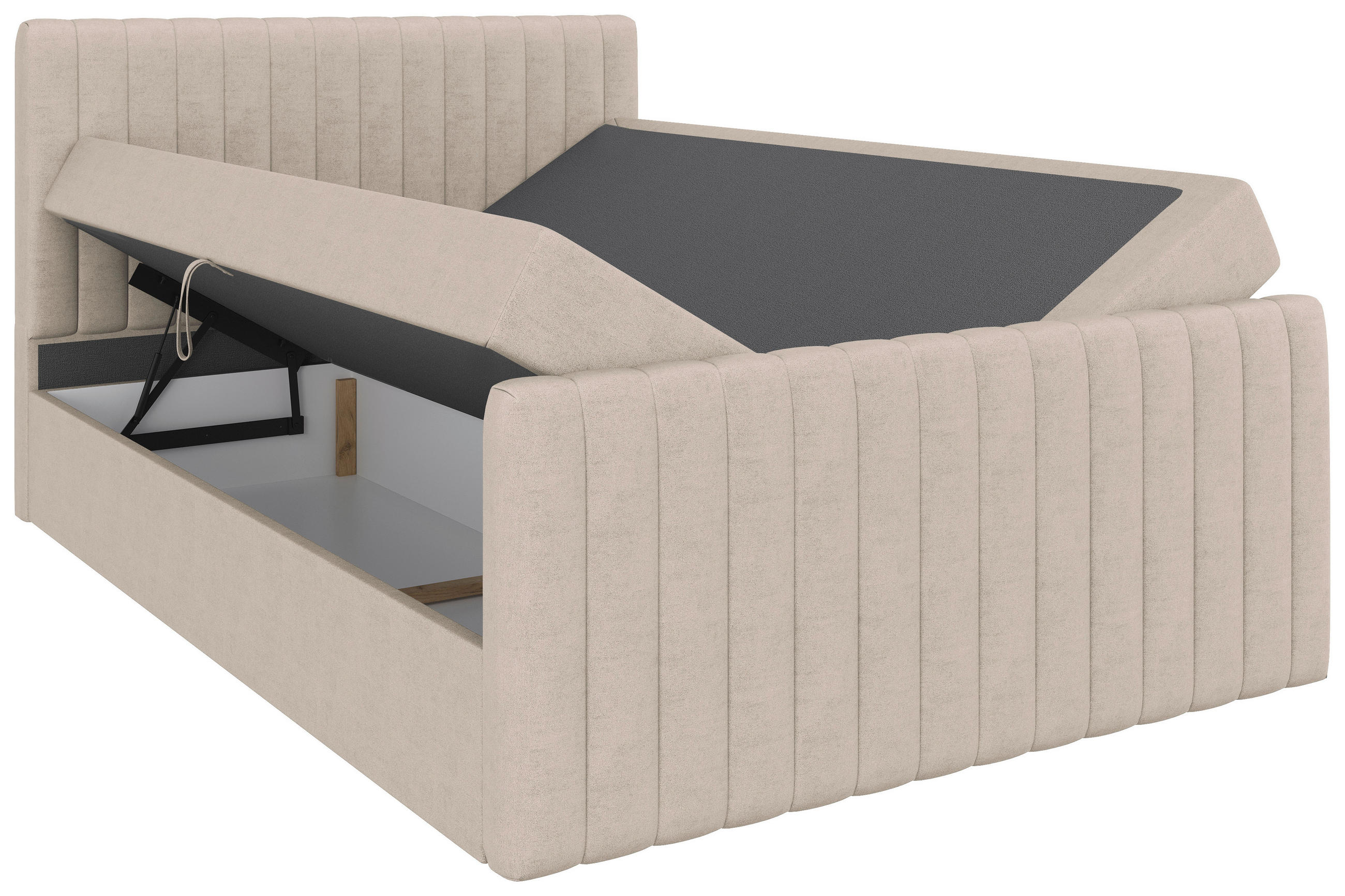 BOXBETT 140/200 cm,  in Creme, gepolstertes Kopfteil, Bettkasten, Topper, Matratzen, H3 + H3 = fest  - Creme/Schwarz, Basics, Kunststoff/Textil (140/200cm) - Chameo