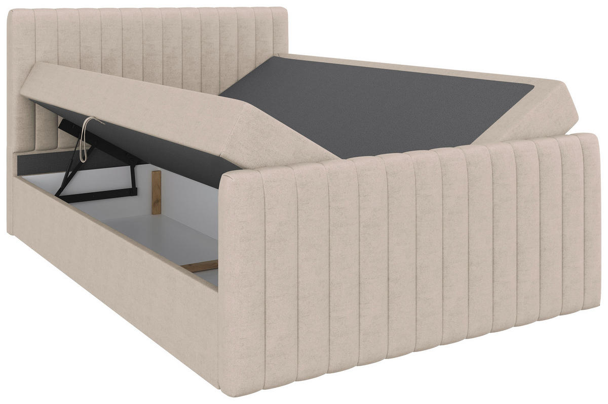 BOXBETT 140/200 cm,  in Creme, gepolstertes Kopfteil, Bettkasten, Topper, Matratzen, H3 + H3 = fest  - Creme/Schwarz, Basics, Kunststoff/Textil (140/200cm) - Chameo