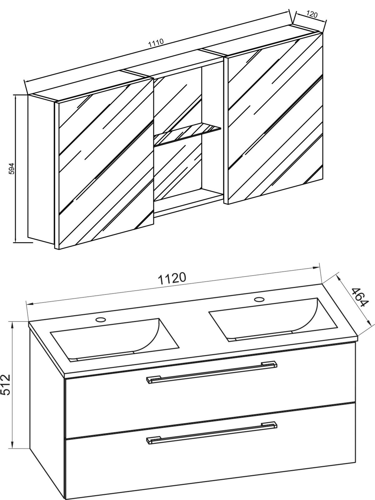 BADEZIMMER 4-teilig  in 145 cm  - Alufarben/Weiß, MODERN, Keramik/Holzwerkstoff (145cm) - MID.YOU