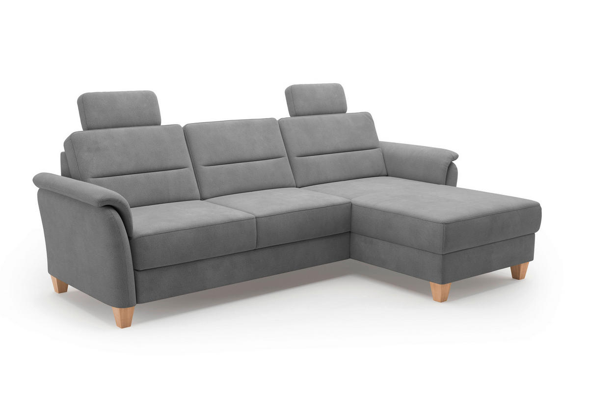 ECKSOFA in Flachgewebe Grau  - Eichefarben/Grau, Konventionell, Holz/Textil (244/163cm) - Sit & More