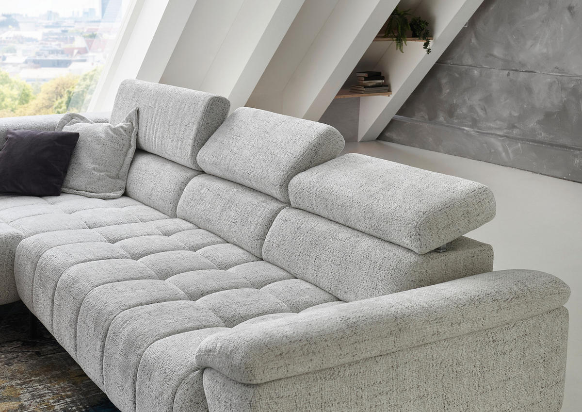 ECKSOFA in Chenille Grauweiss  - Schwarz/Grauweiss, Design, Textil/Metall (323/222cm) - Beldomo Style