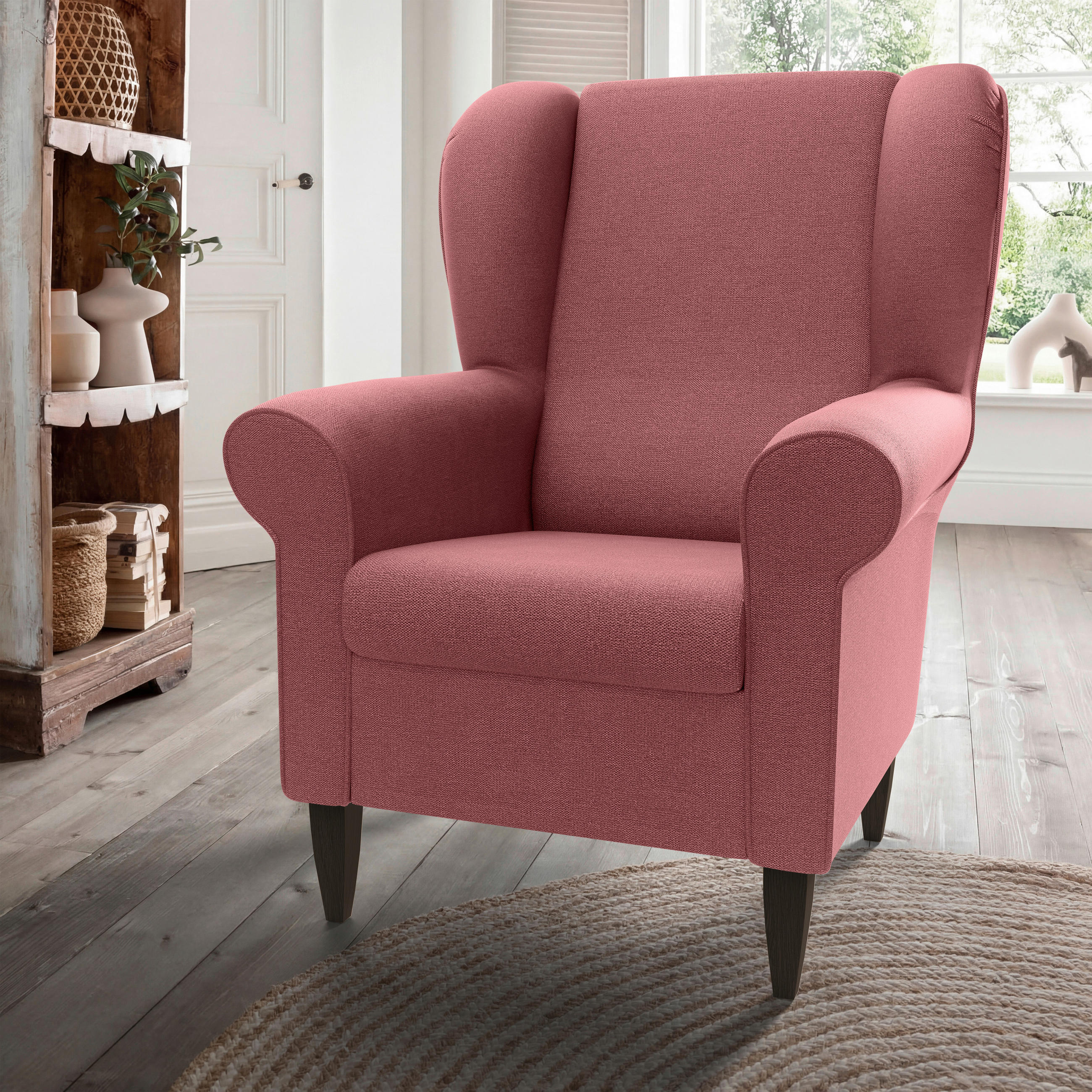 OHRENSESSEL Struktur Rosa  - Wengefarben/Rosa, Konventionell, Holz/Textil (80/102/86cm) - Livetastic