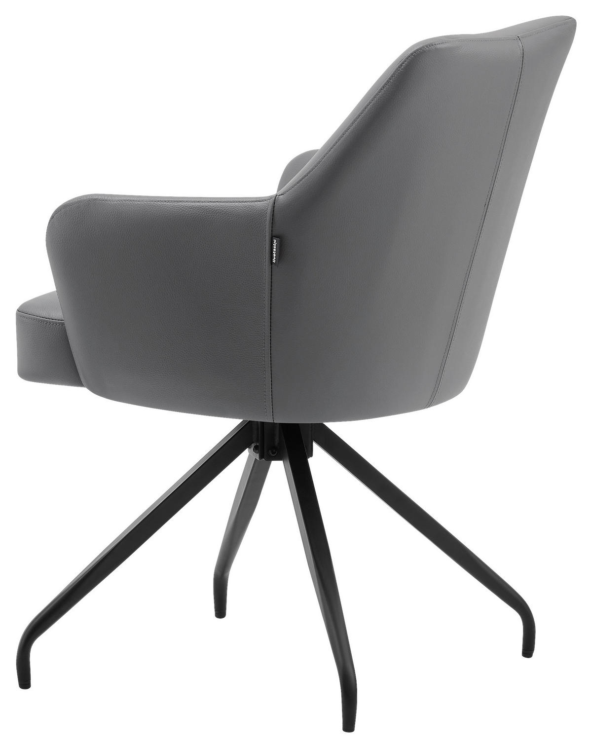 STOLICA S NASLONOM ZA RUKE  siva, crna  drvo, metal, koža      - siva/crna, Moderno, koža/drvo (57,5/83,5/63cm) - Livetastic